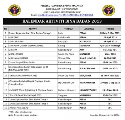 Kalendar Bina Badan 2013