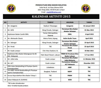 Kalendar Bina Badan 2015