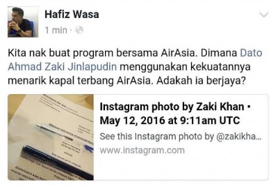 Zaki Khan tarik Air Asia